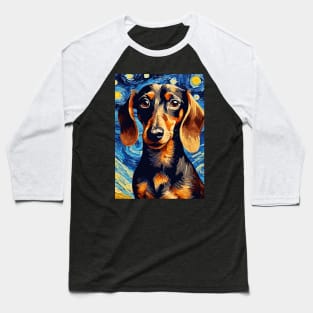 Dachshund Dog Breed in a Van Gogh Starry Night Art Style Baseball T-Shirt